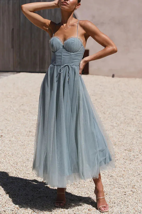 Dames Romantische Midi Zomerjurk voor Bruiloften in Niebieski
