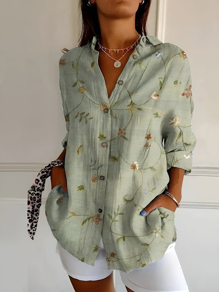 Dames Speelse Linnen Blouse in Groen