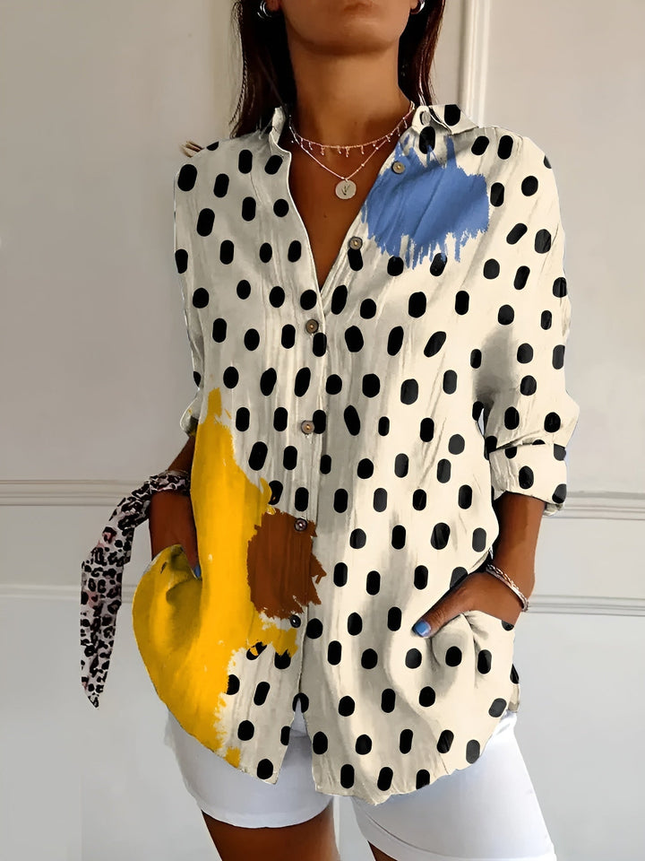 Dames Speelse Linnen Blouse in Kuhmuster