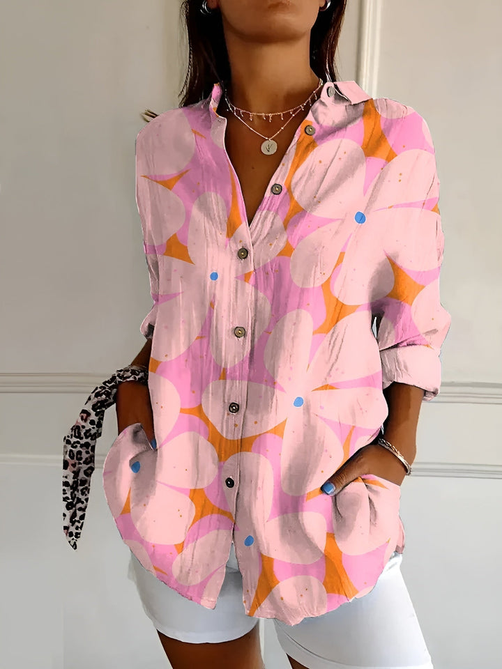 Dames Speelse Linnen Blouse in Pink Floral