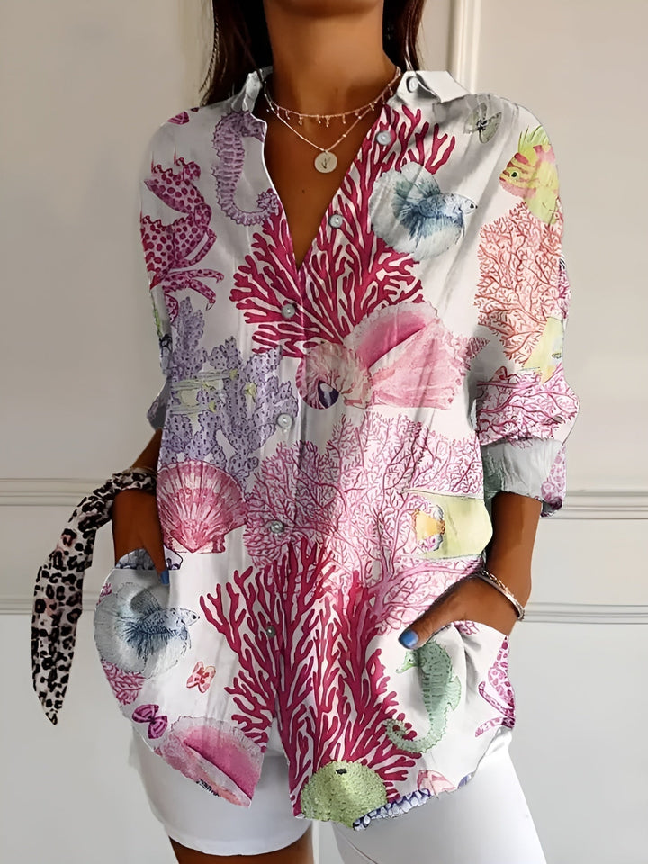 Dames Speelse Linnen Blouse in Roze