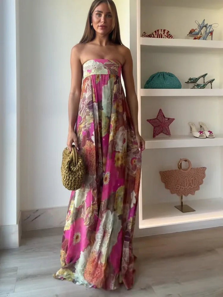 Dames strapless bloemen maxi-jurk voor bruiloftsgasten