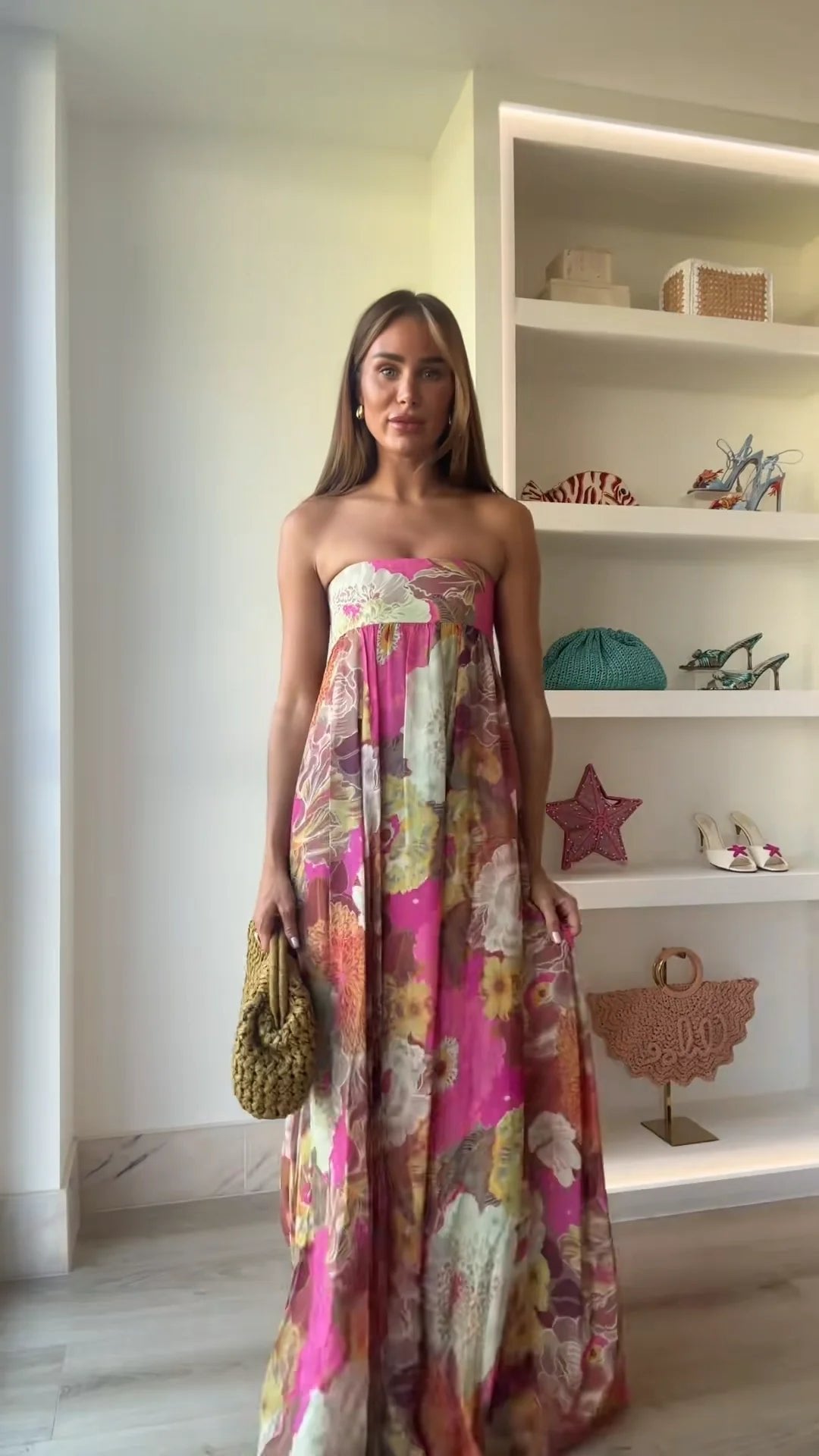 Dames strapless bloemen maxi-jurk voor bruiloftsgasten in Meerkleurig