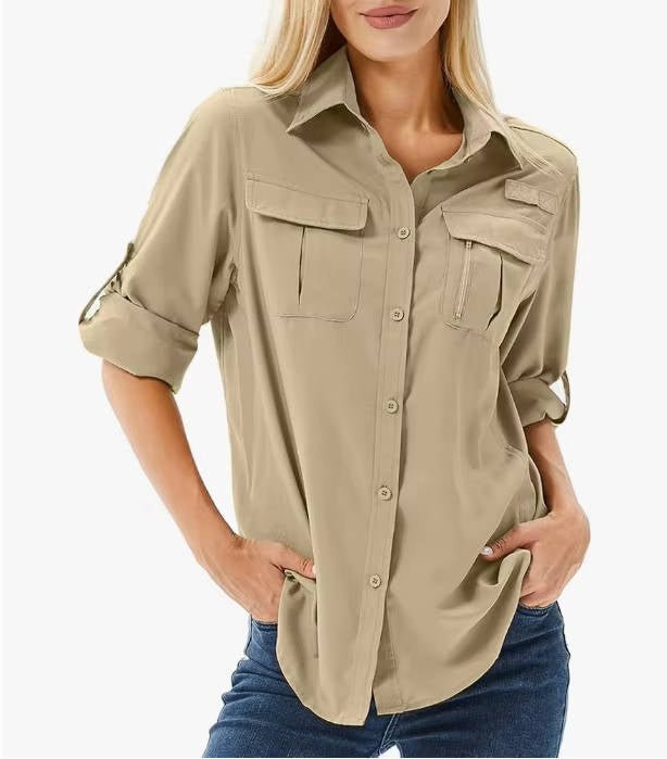 Dames Trekking-Blouse met UV-Bescherming in Schlammgelb