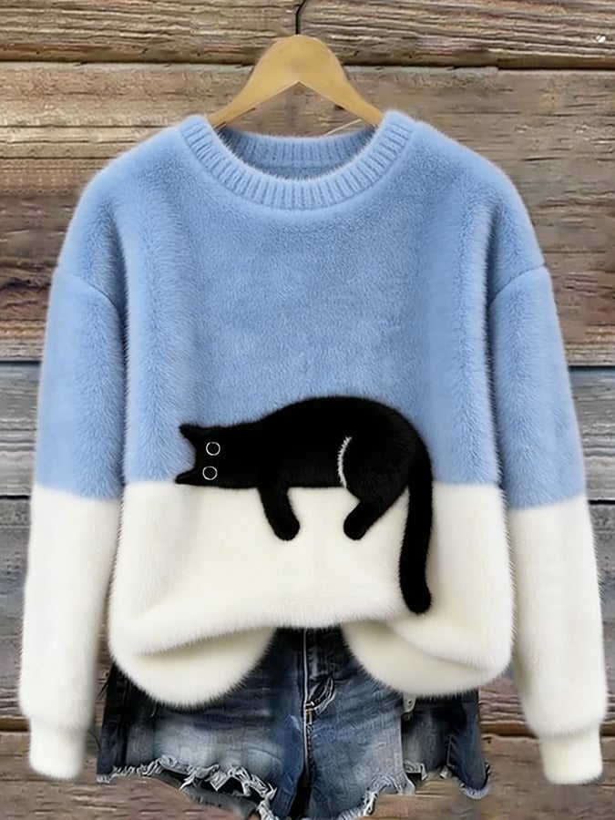 Dames Trui Casual met Speels Kattenprint (2)