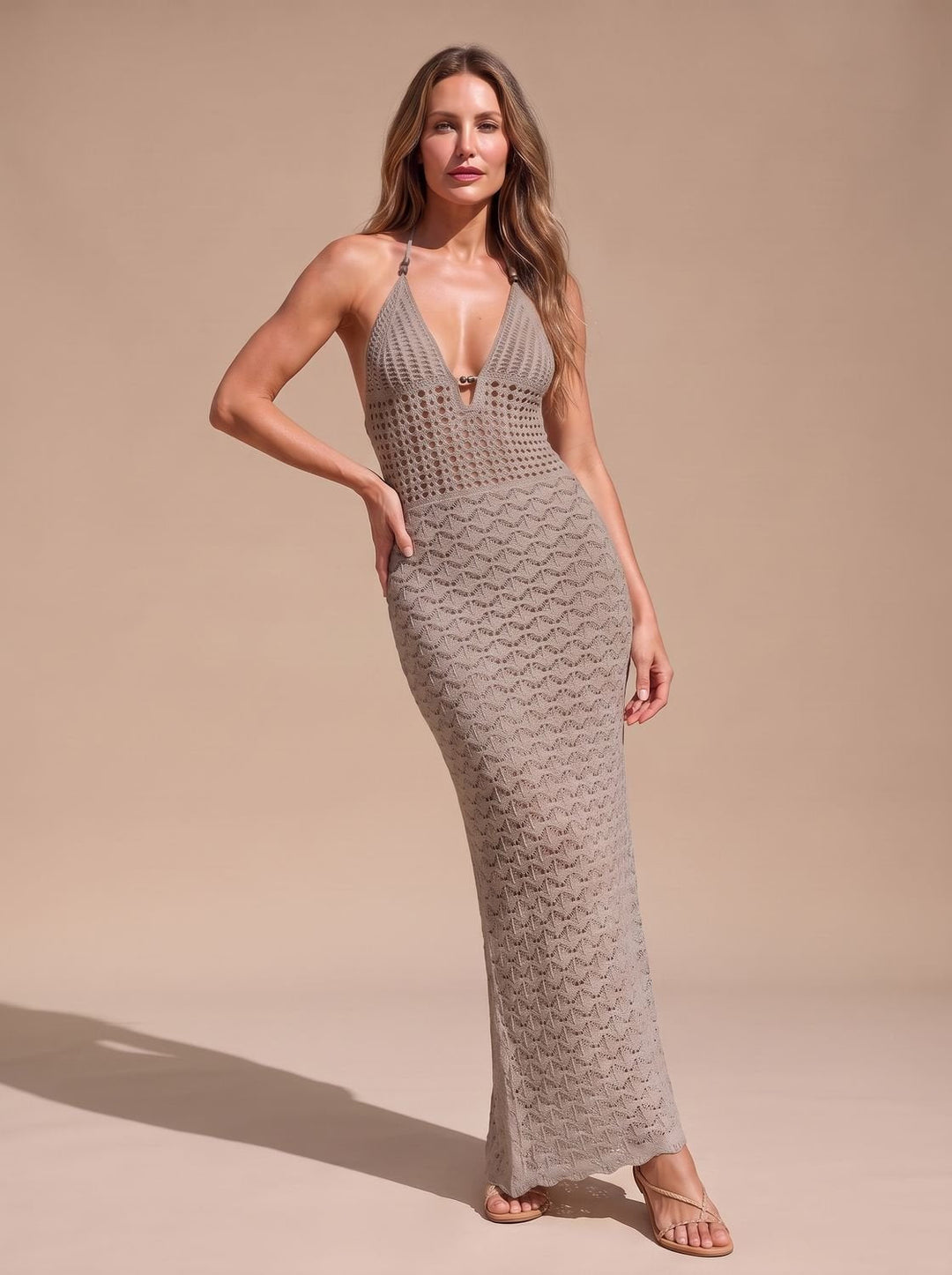 Dames trui halter maxi jurk in Grijs