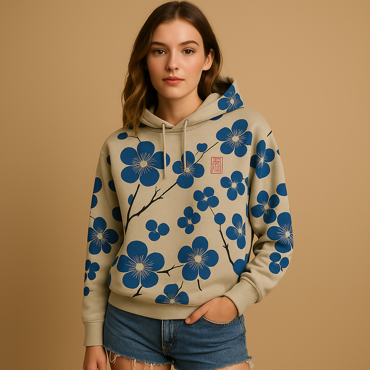 Dames Trui Hoodie Geprint Zacht Comfort in Blauw