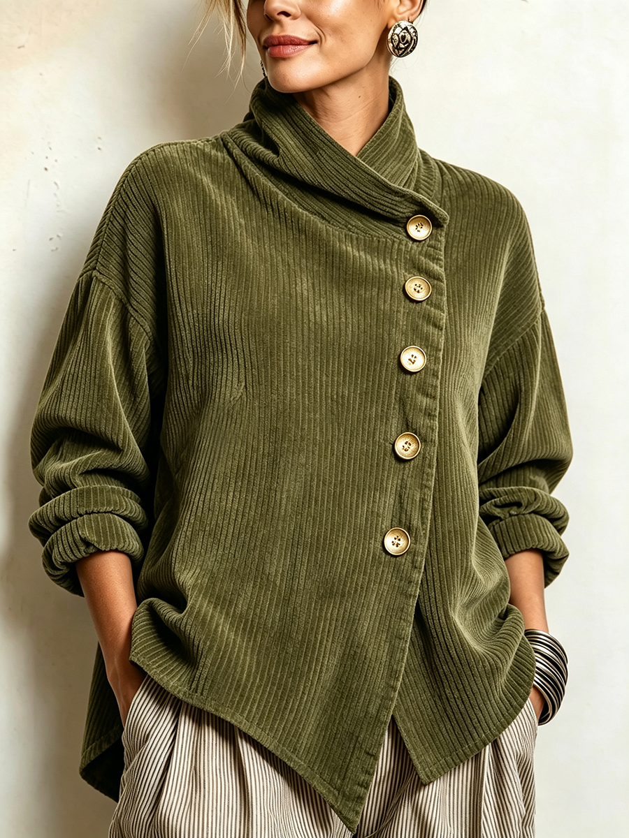 Dames Trui in Cord-Textuur voor Herfst in Groen
