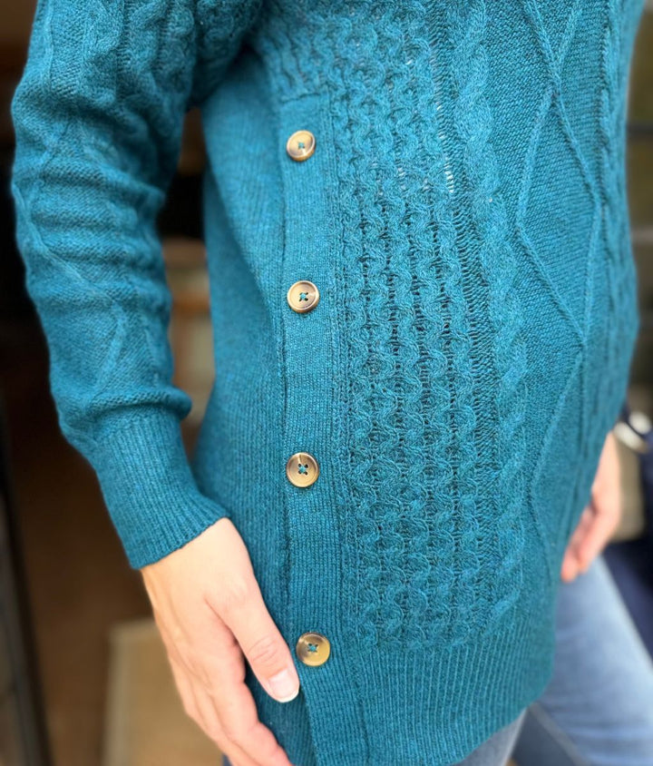 Dames Trui in Teal met Kabelstructuur in Petrol 3