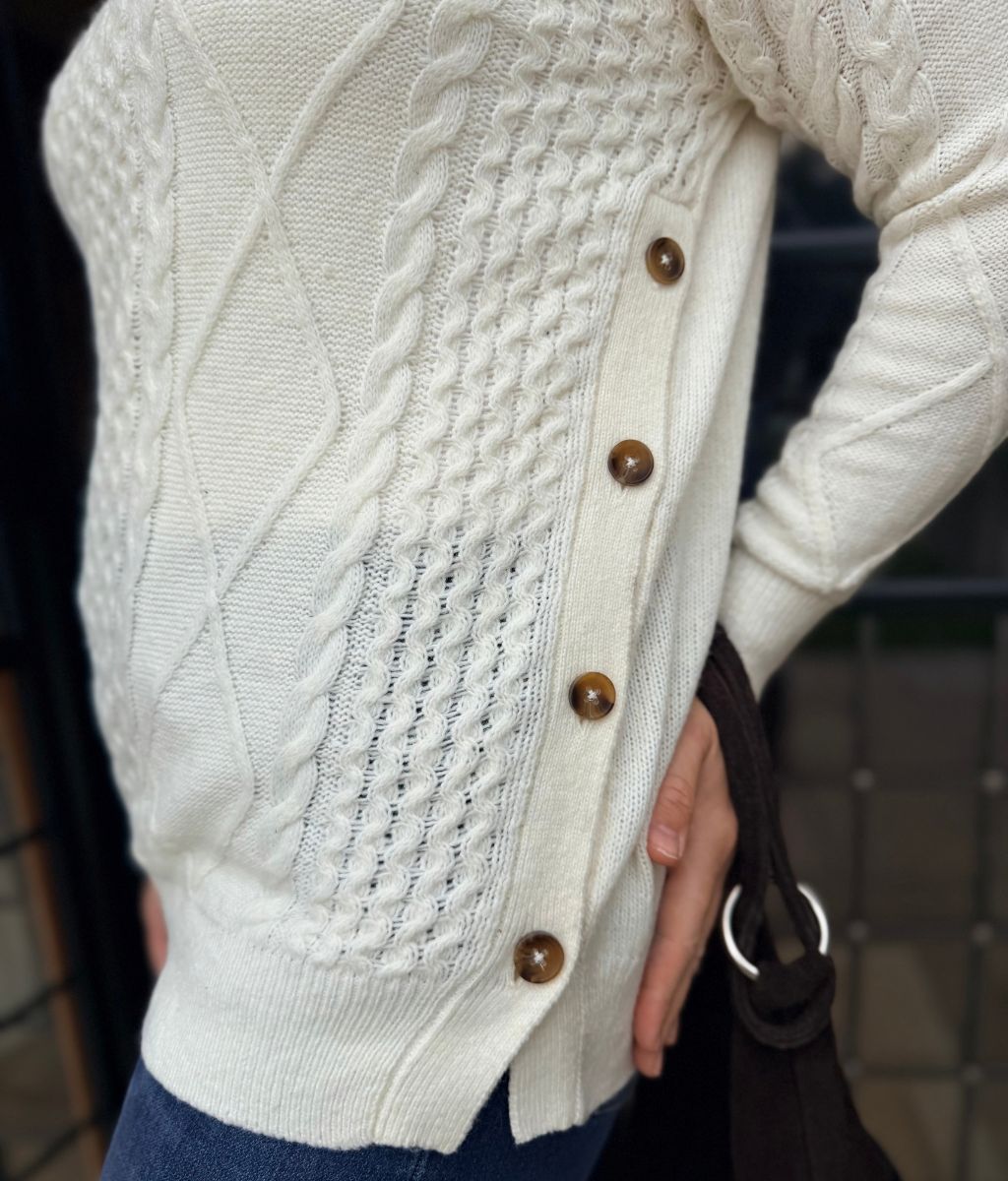 Dames Trui Ivoor Kabel Longline in Crème 2