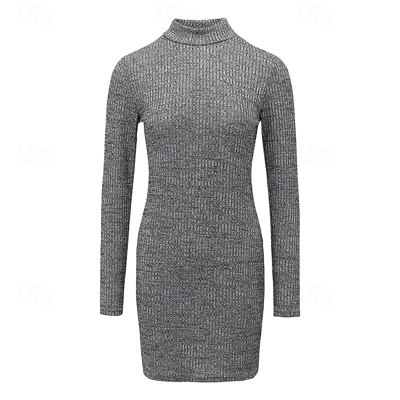 Dames trui-jurk geribbeld met lange mouwen (2)