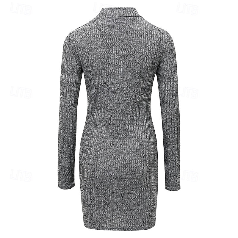 Dames trui-jurk geribbeld met lange mouwen (3)