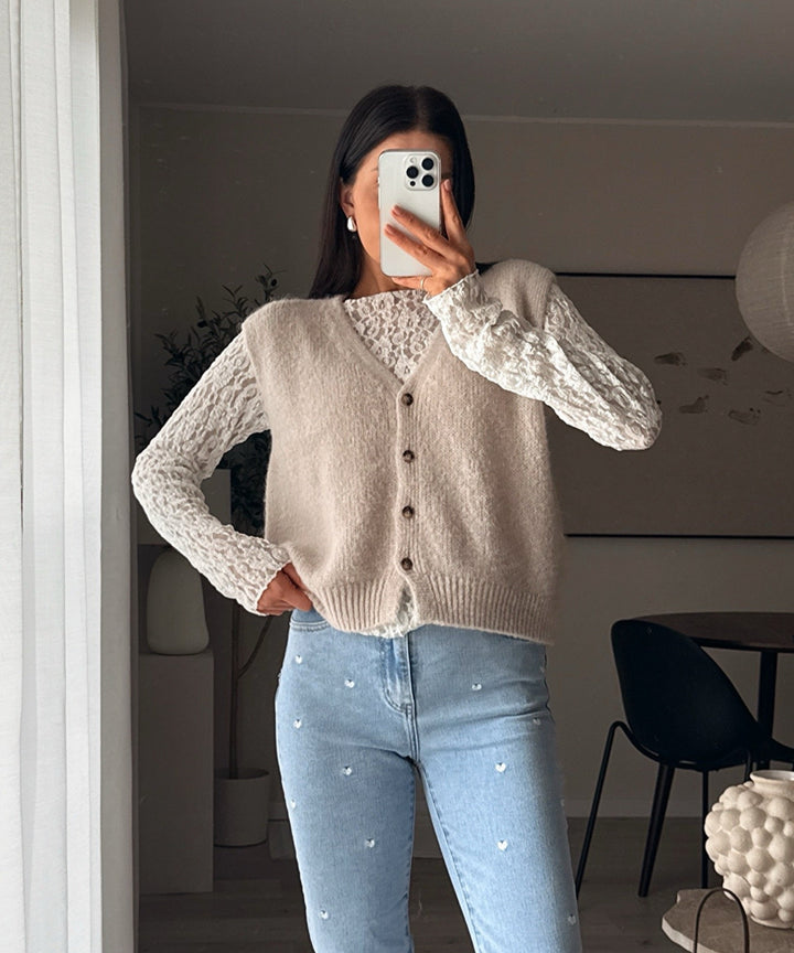 Dames Trui Korte Beige voor Kantoor in Beige 1