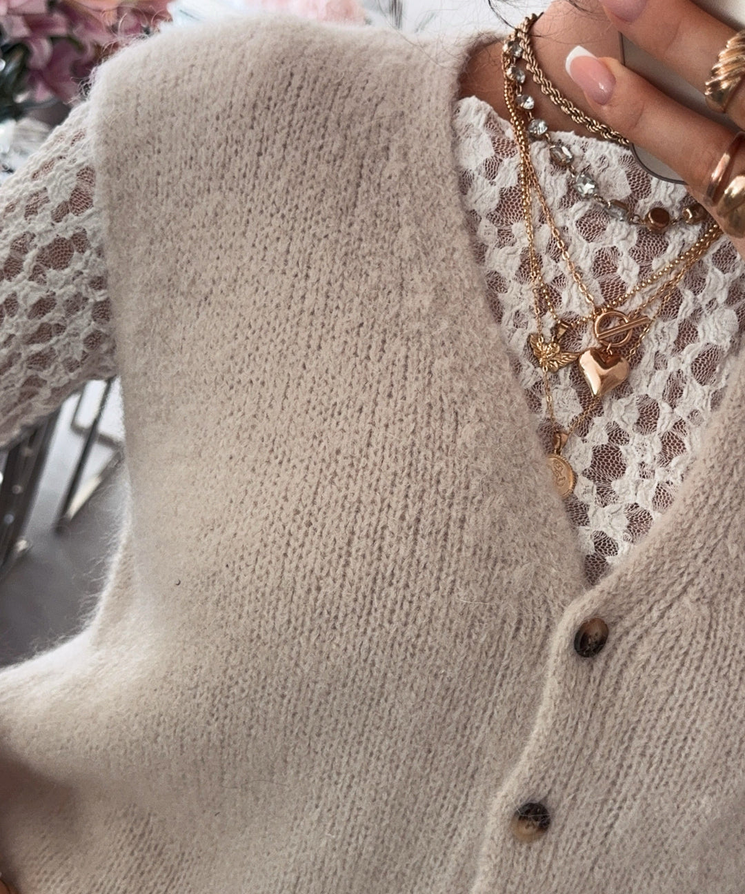 Dames Trui Korte Beige voor Kantoor in Beige 6