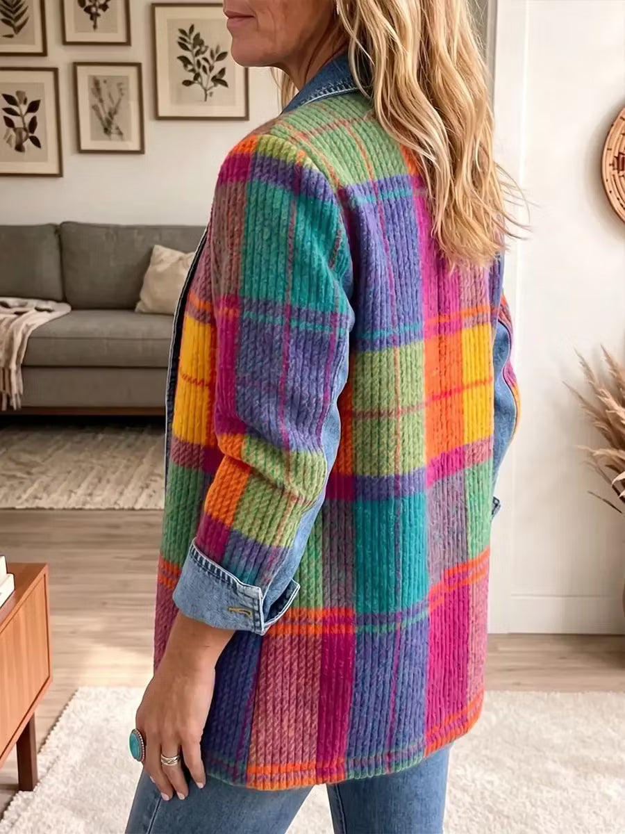 Dames trui met denim accenten en ruiten (2)