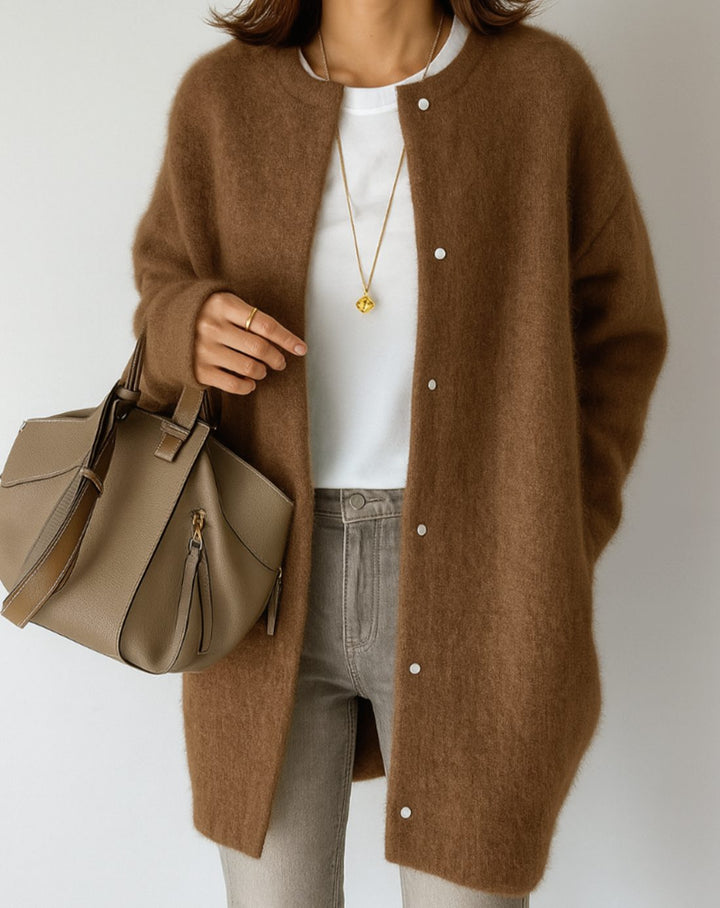 Dames trui oversized halflang casual in Caramel