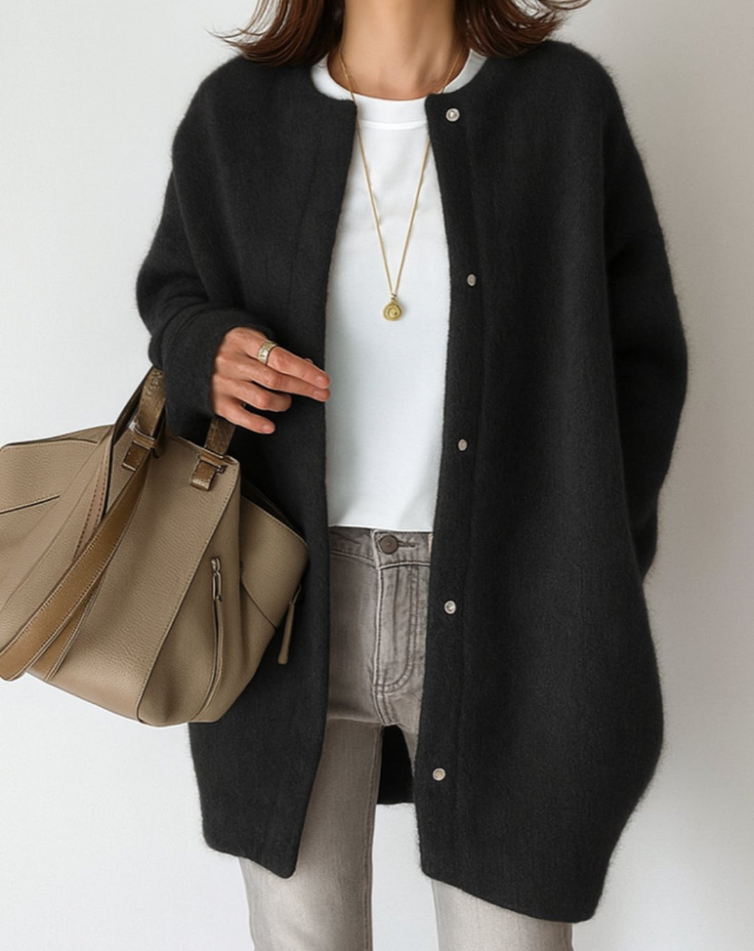 Dames trui oversized halflang casual in Zwart