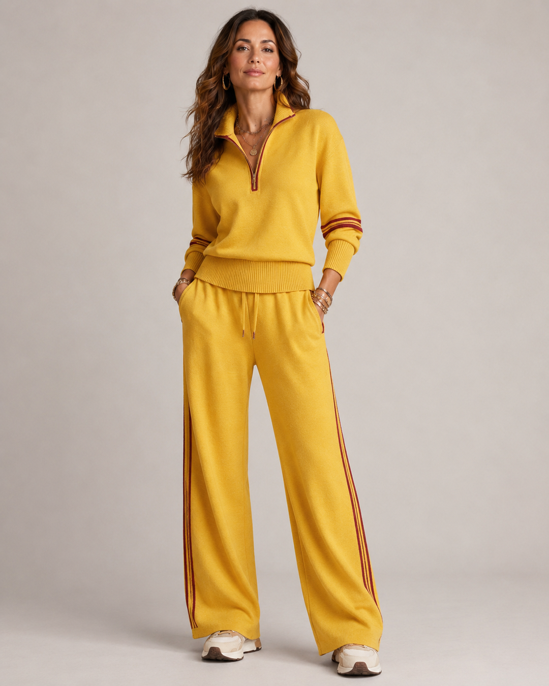 Dames Trui Set met Wijde Broek in Geel