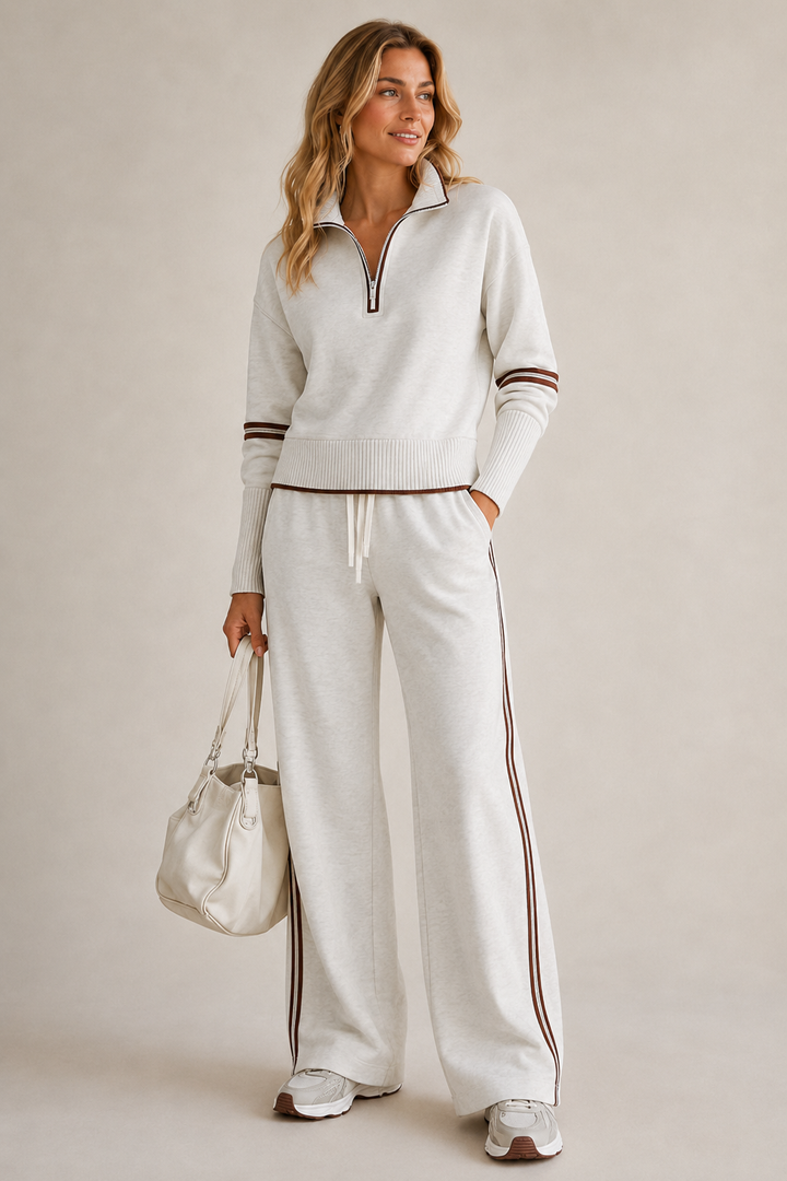 Dames Trui Set met Wijde Broek in Wit