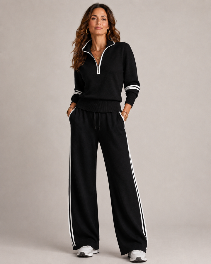 Dames Trui Set met Wijde Broek in Zwart