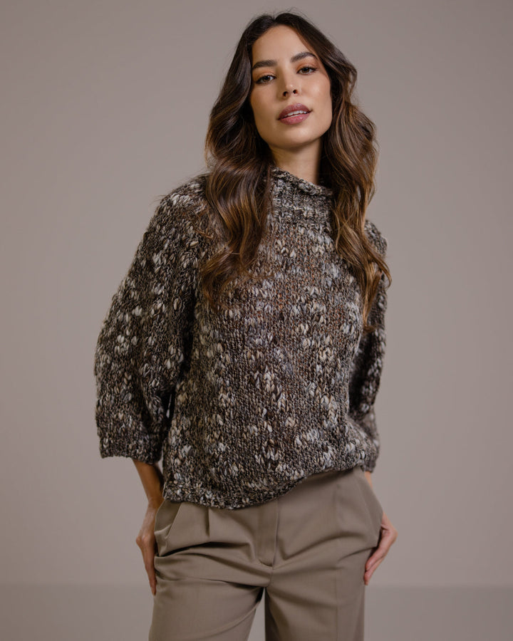 Dames Trui van Wollenmix met Stehkraag in Mink
