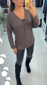 Amber | Dames viscose trui met V-hals en knopen