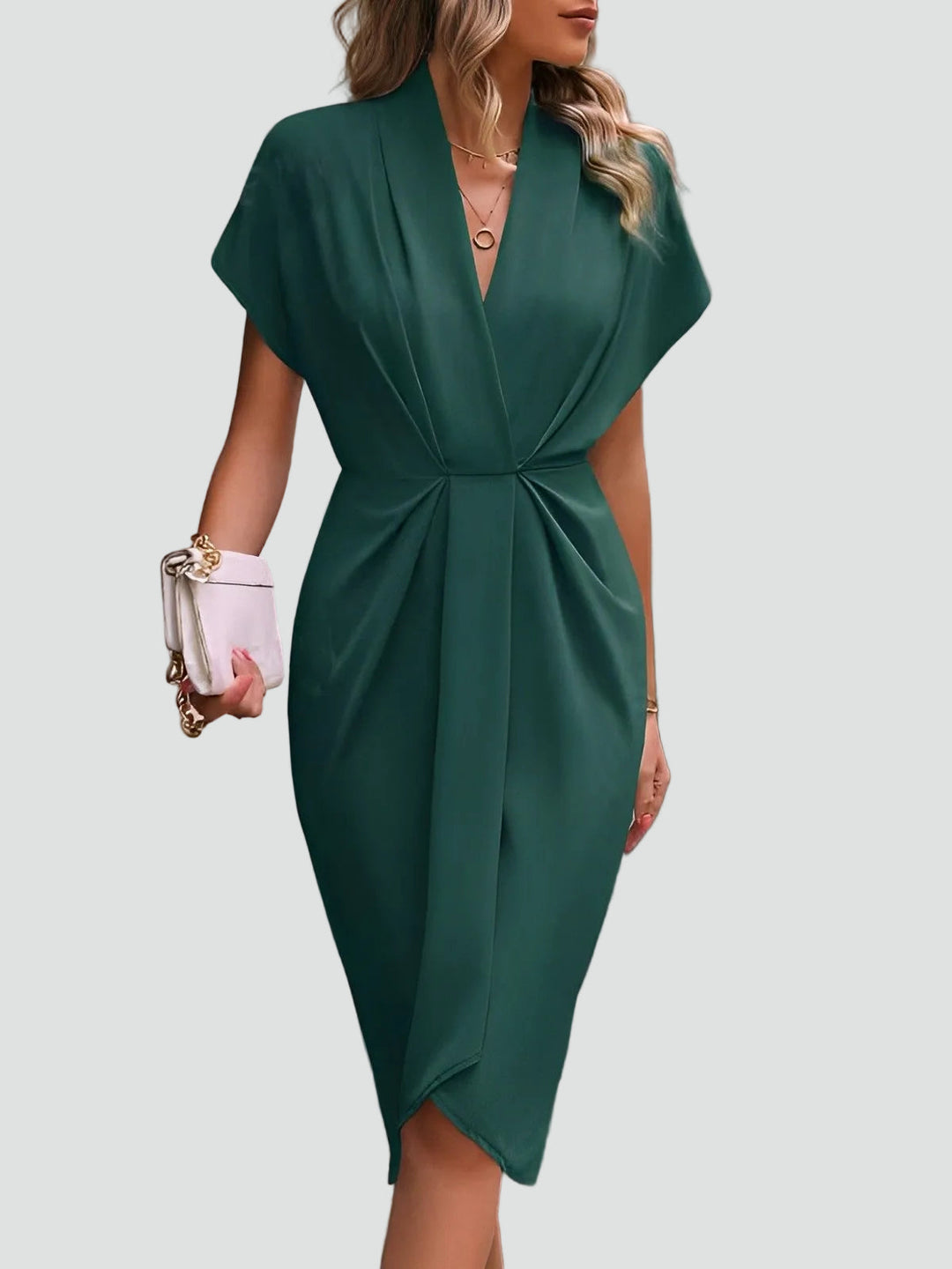 dames wikkeljurk midi cocktailjurk Summer dress in Donkergroen