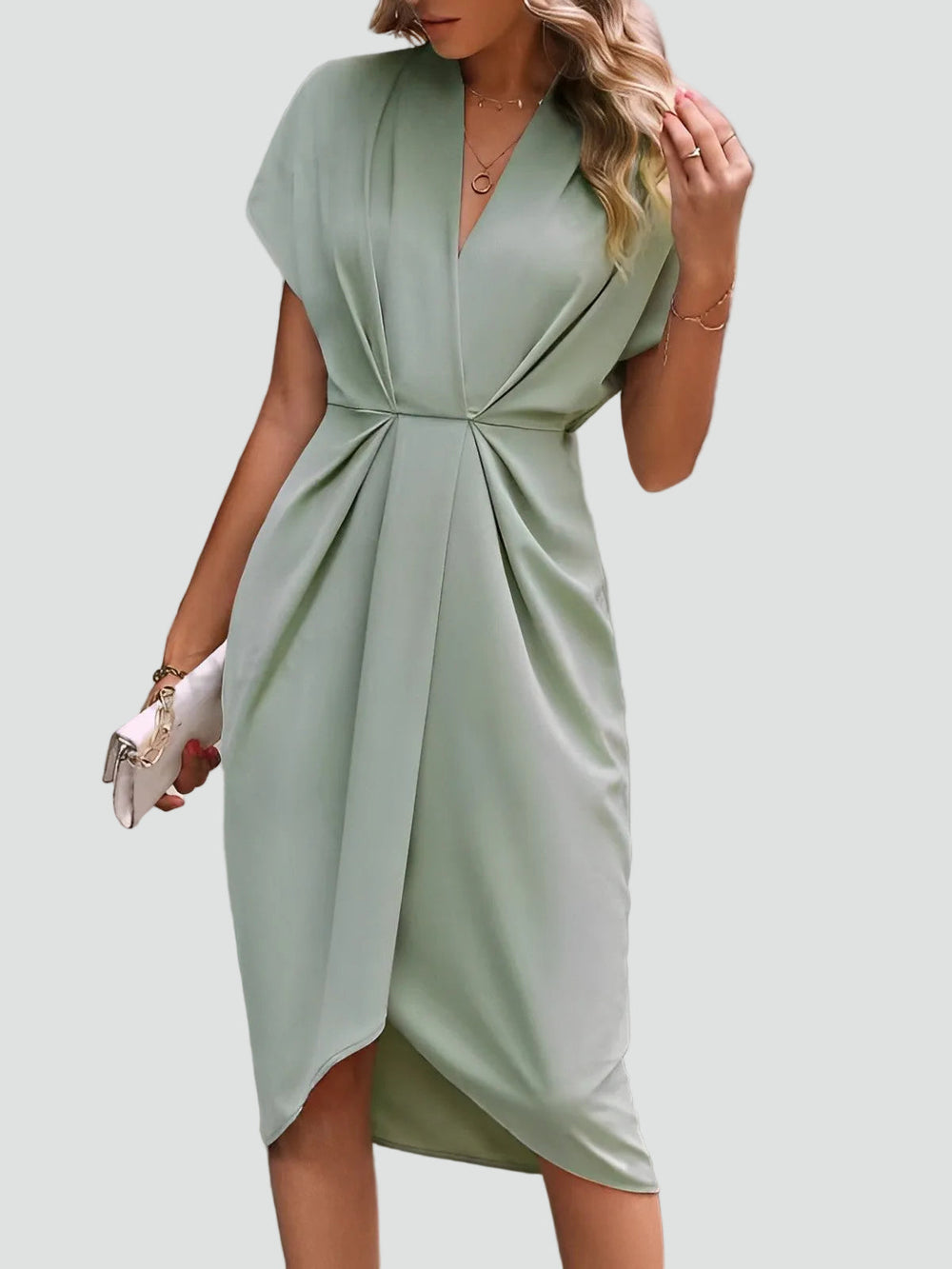 dames wikkeljurk midi cocktailjurk Summer dress in Lichtgroen