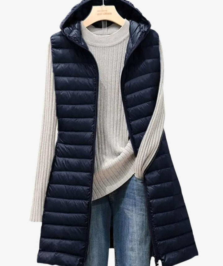 Dames winterjas gequilteerd met capuchon in Marineblauw