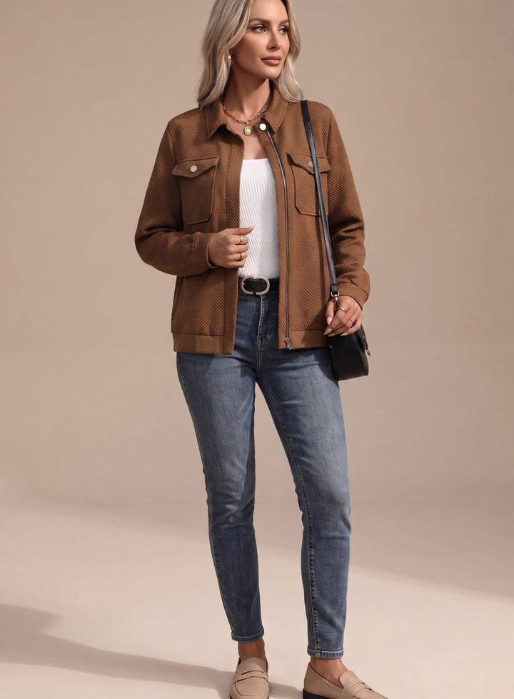 Dames winterjas gesteppeld met lange mouwen in Coffee Brown
