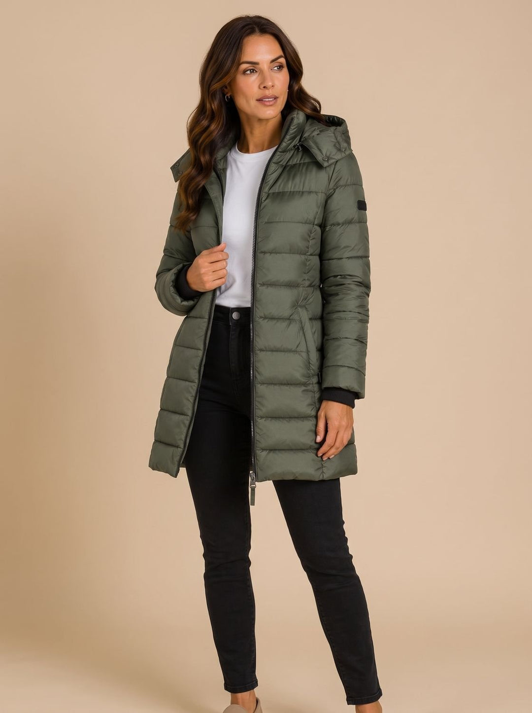 Dames winterjas gestepte lange capuchon in Groen