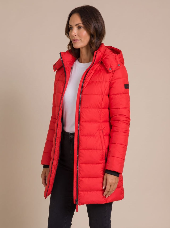 Dames winterjas gestepte lange capuchon in Rood