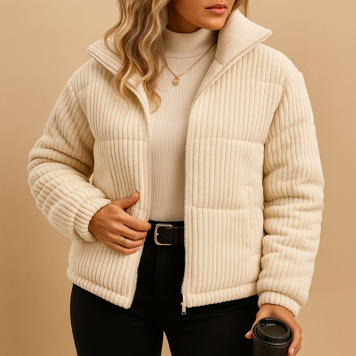 Dames Winterjas Gewatteerd Korte Snit in Beige