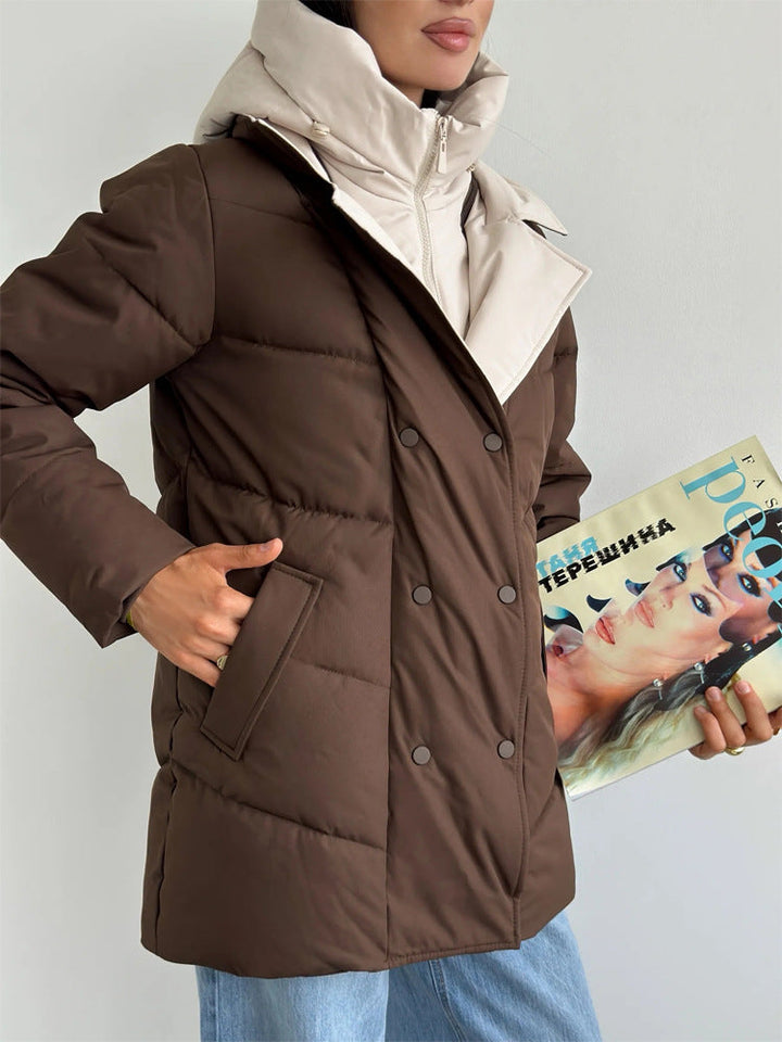 Dames winterjas gewatteerd met afneembare binnenjas in Kaffee