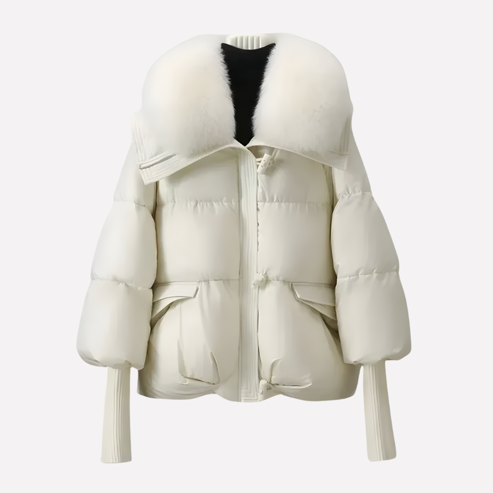 Dames Winterjas Gewatteerd met Kunstbont in Beige