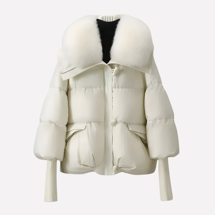 Dames Winterjas Gewatteerd met Kunstbont in Beige