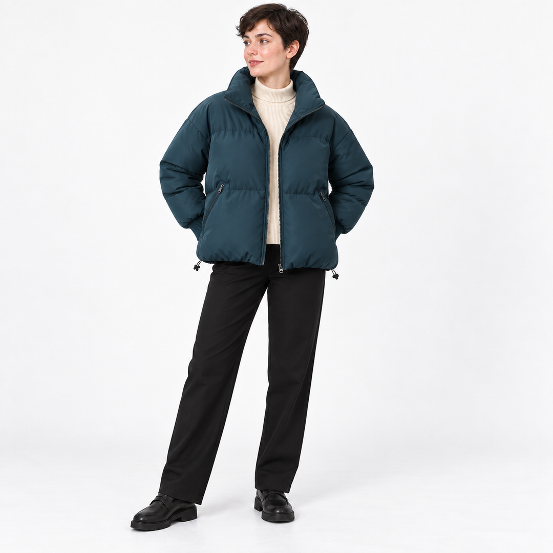 Dames Winterjas Gewatteerde Relaxed Fit in Blauw