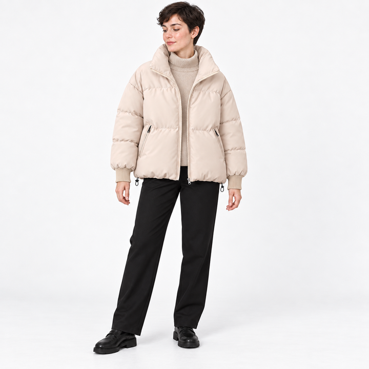 Dames Winterjas Gewatteerde Relaxed Fit in Crème