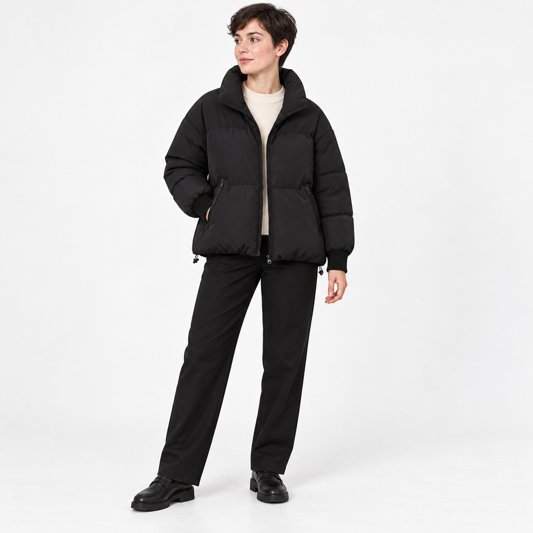Dames Winterjas Gewatteerde Relaxed Fit in Zwart