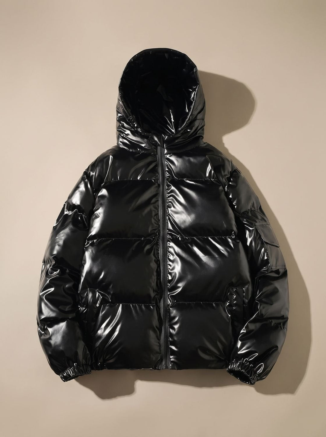 Dames Winterjas Glanzend Gewatteerd Veelzijdig in Hooded Black