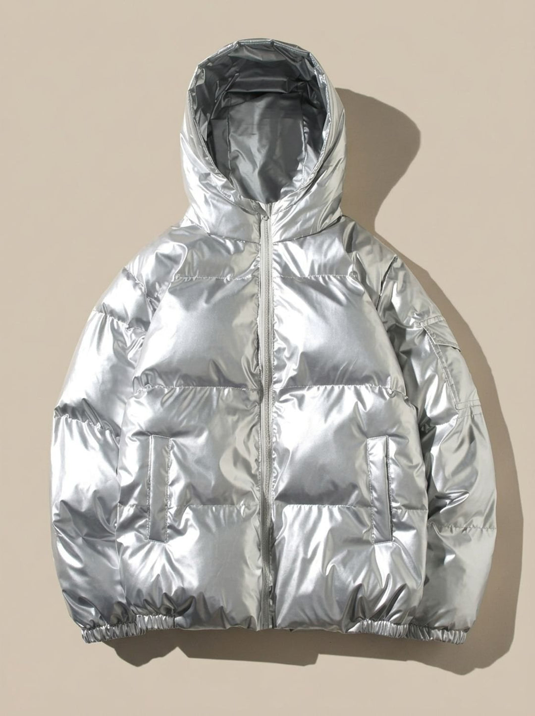Dames Winterjas Glanzend Gewatteerd Veelzijdig in Hooded Silver
