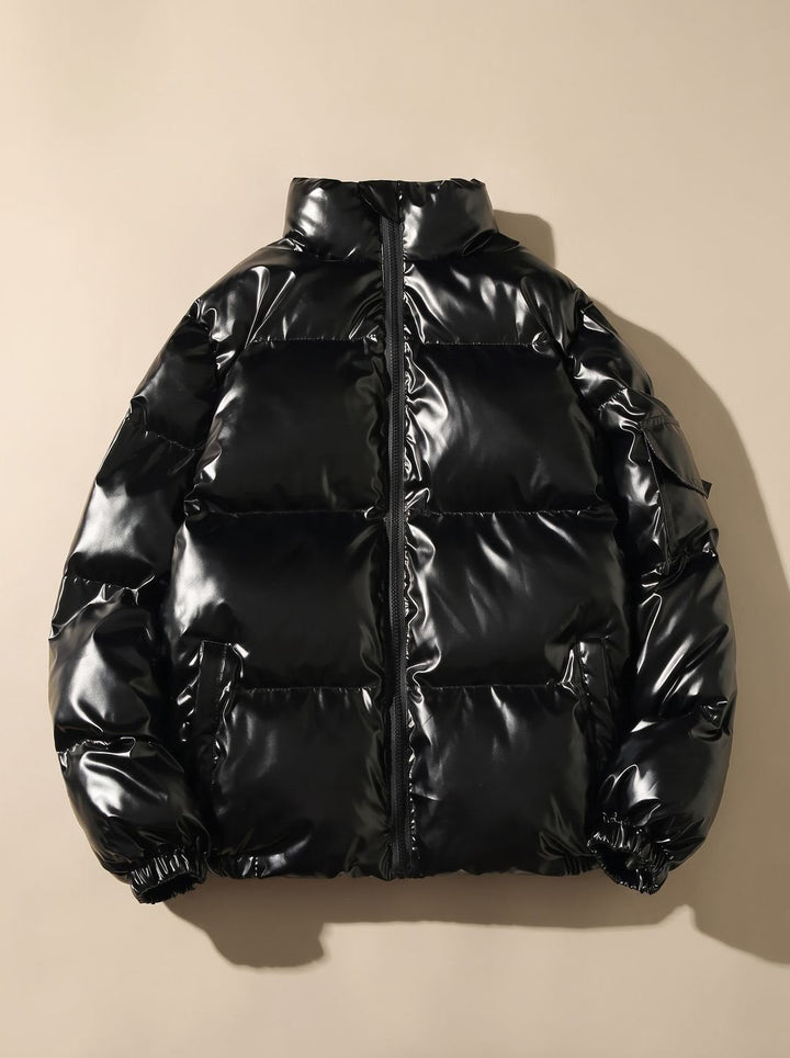 Dames Winterjas Glanzend Gewatteerd Veelzijdig in Stand Collar Black