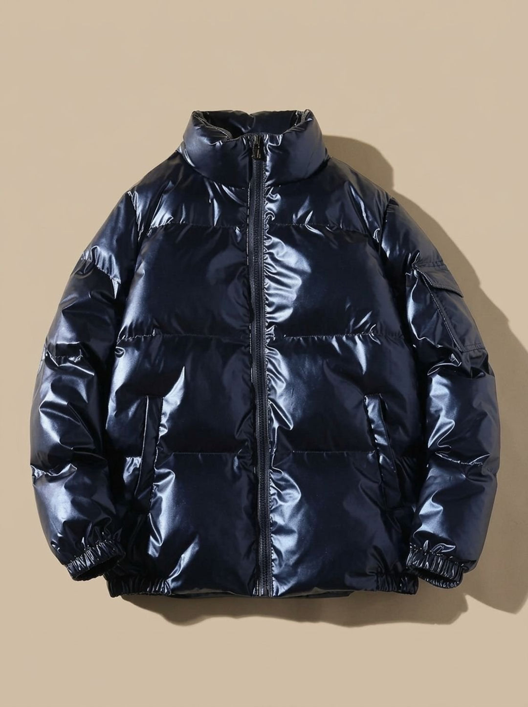 Dames Winterjas Glanzend Gewatteerd Veelzijdig in Stand Collar Blue