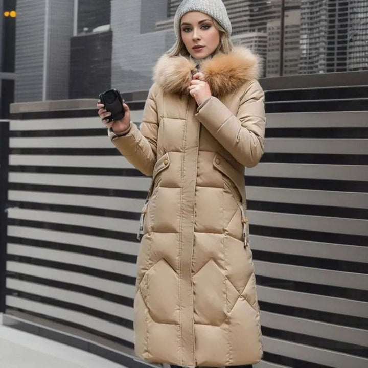 Dames winterjas lang met dons in Khaki