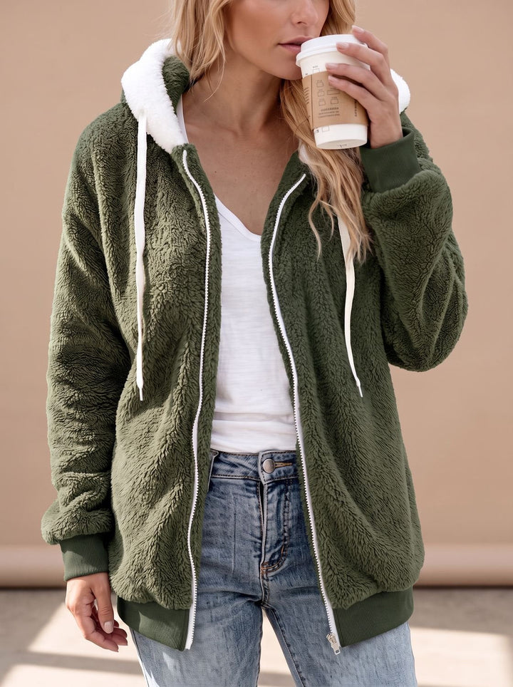Dames Winterjas Oversized Pluche met Capuchon in Donkergroen