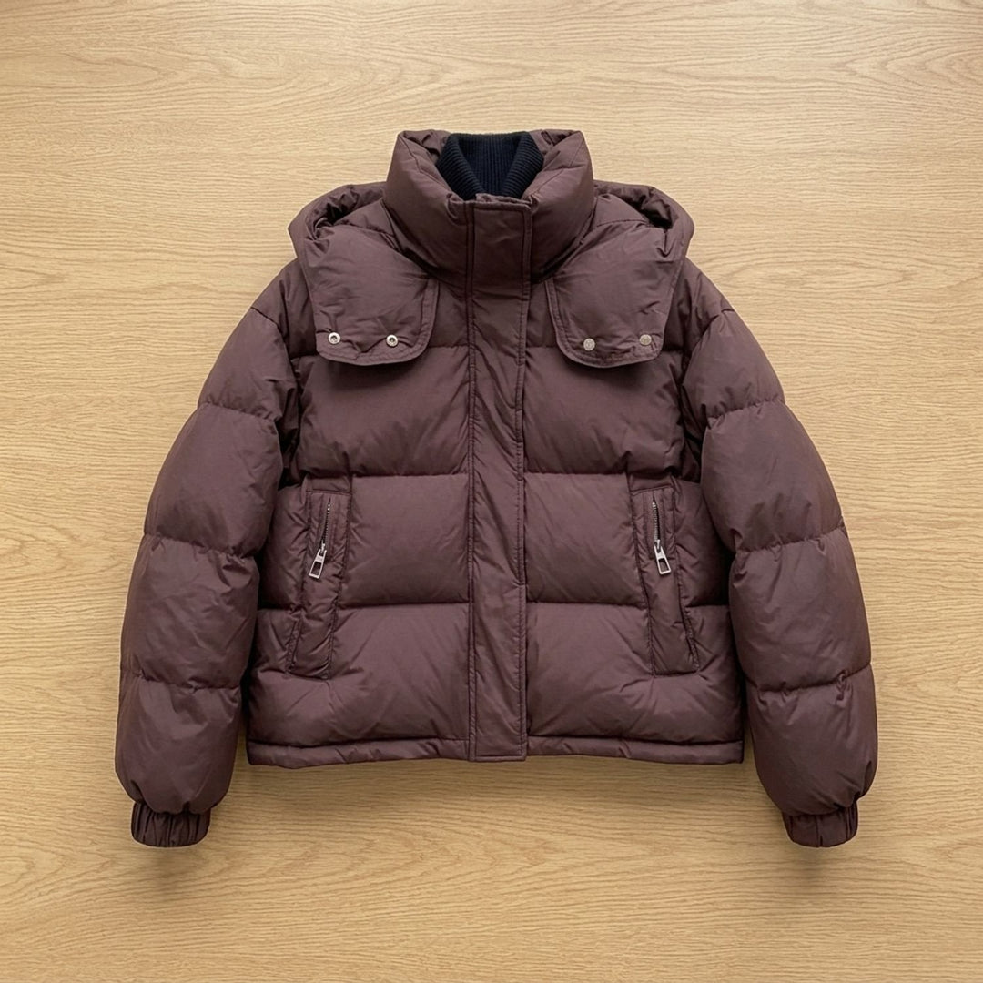 Dames winterjas oversized puffer met capuchon in Bruin
