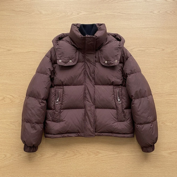 Dames winterjas oversized puffer met capuchon in Bruin