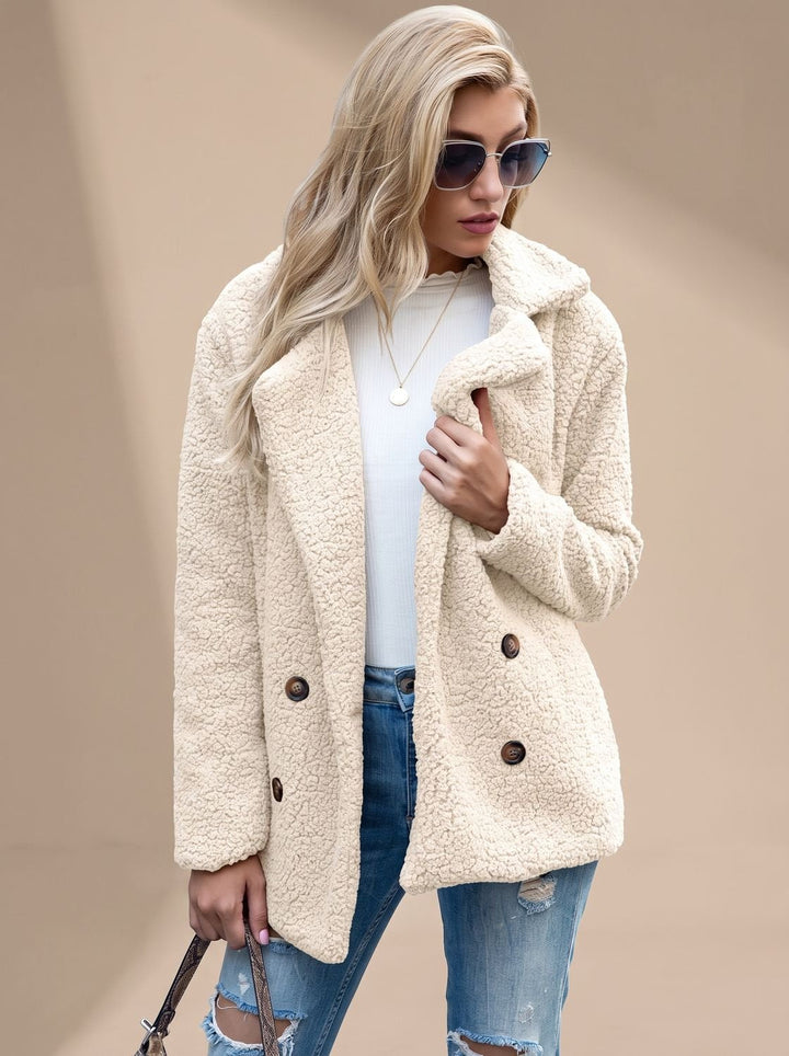 Dames Winterjas Pluche in Klassieke Snit in Beige