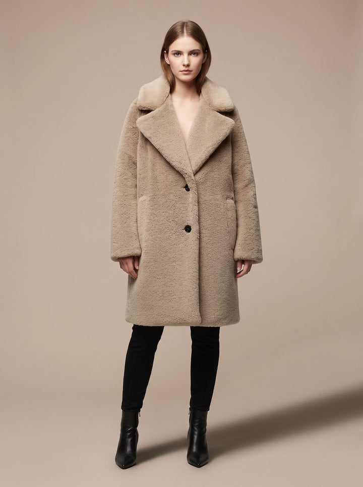 Dames Winterjas Pluizige Teddy Midi in Bruin
