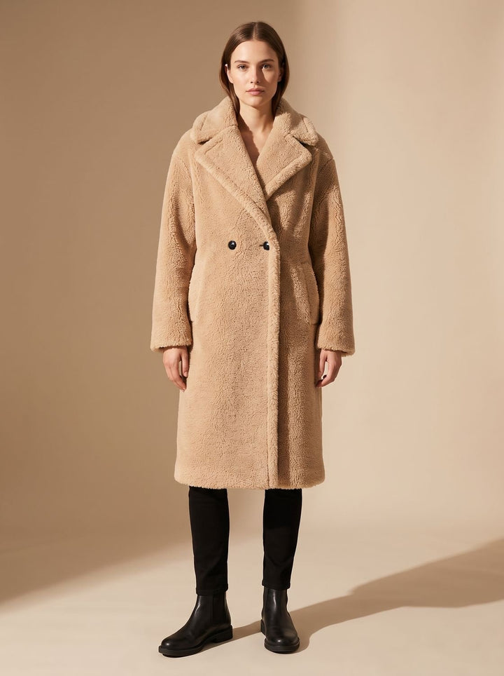 Dames Winterjas Pluizige Teddy Midi in Grijs